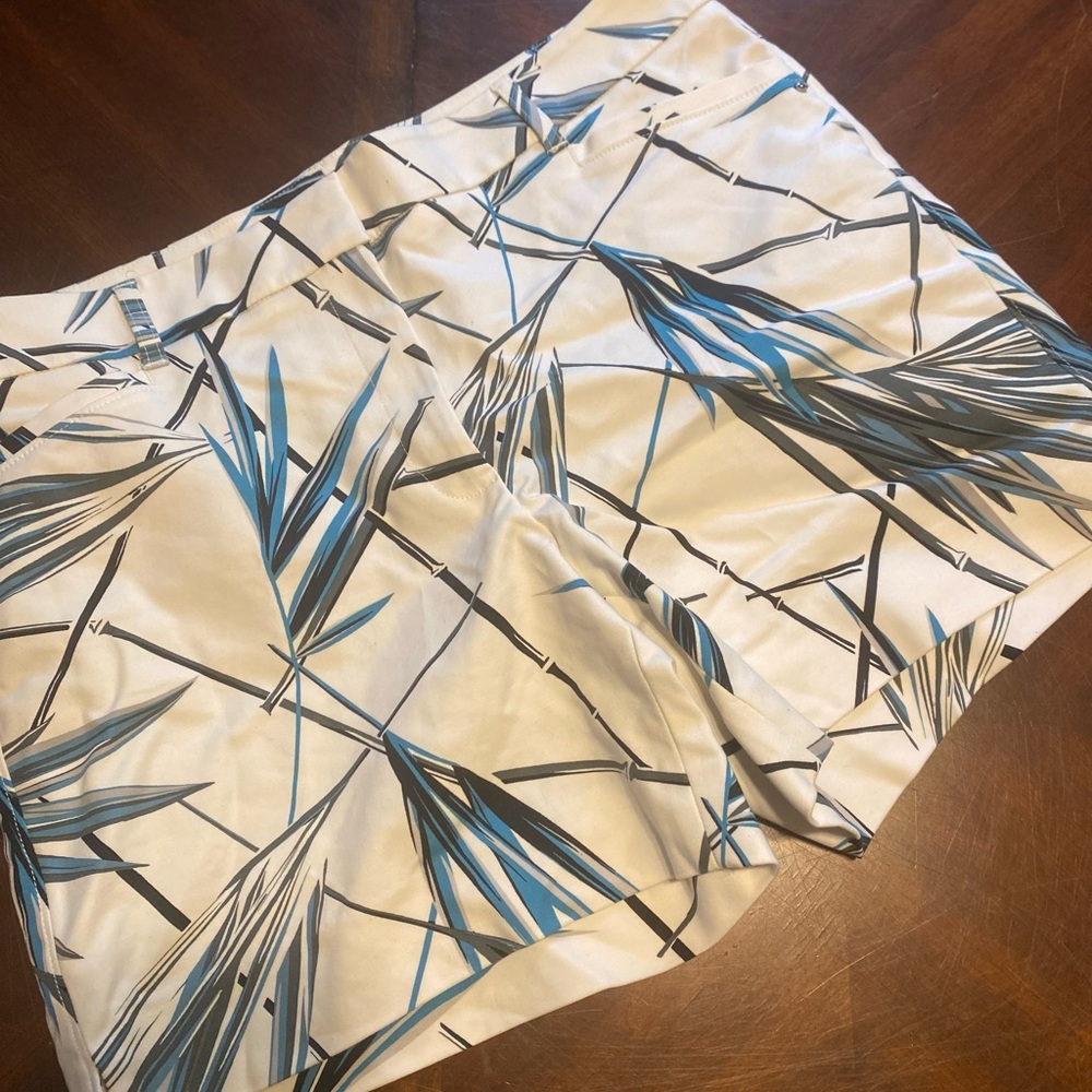 High Waist Women Shorts with Blue and Black Leaf Print